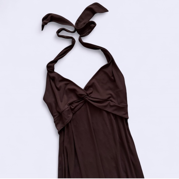 BCBGMAXAZRIA Y2K Brown Halter Midi Dress L Made in USA - Picture 1 of 7